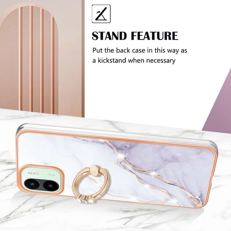 For Xiaomi Redmi A1 Electroplating Marble IMD Phone Case with Ring Holder(Purple 001)