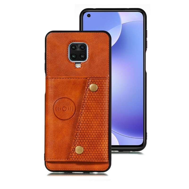 For Xiaomi Redmi Note 9 Pro PU + TPU Shockproof Magnetic Protective Case with Card Slots(Brown)