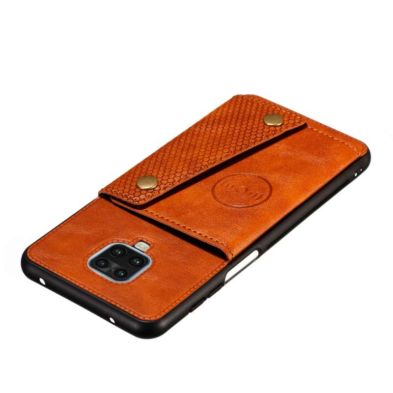 For Xiaomi Redmi Note 9 Pro PU + TPU Shockproof Magnetic Protective Case with Card Slots(Brown)