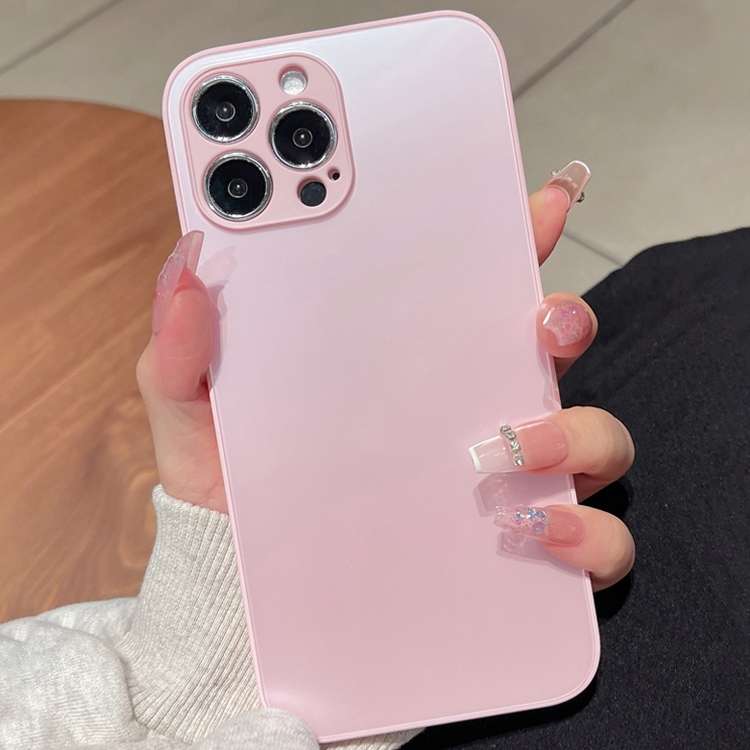 For iPhone 13 AG Frosted Tempered Glass Phone Case(Pink)