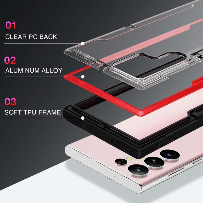 For Samsung Galaxy S23 Ultra 5G iPAKY Thunder Series Aluminum Frame + TPU Bumper + Clear PC Shockpro