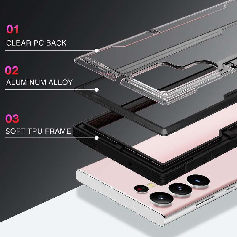 For Samsung Galaxy S23 Ultra 5G iPAKY Thunder Series Aluminum Frame + TPU Bumper + Clear PC Shockpro
