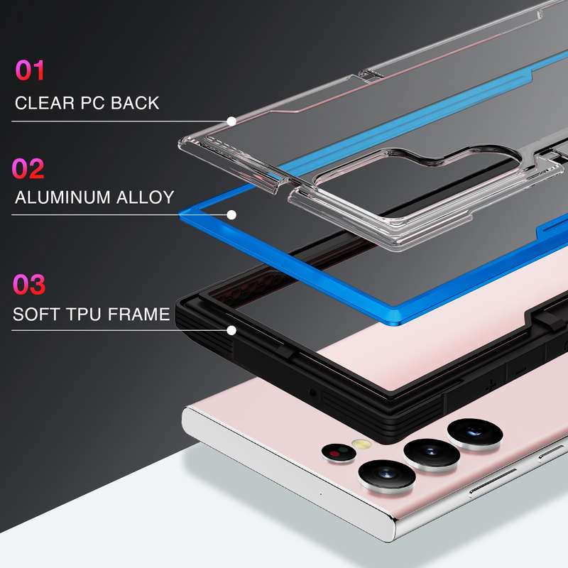 For Samsung Galaxy S23 Ultra 5G iPAKY Thunder Series Aluminum Frame + TPU Bumper + Clear PC Shockpro