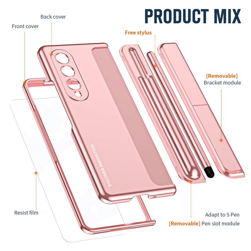 For Samsung Galaxy Z Fold4 2 in 1 Detachable PC Folding Phone Case with Holder & Pen Slot(Gold)