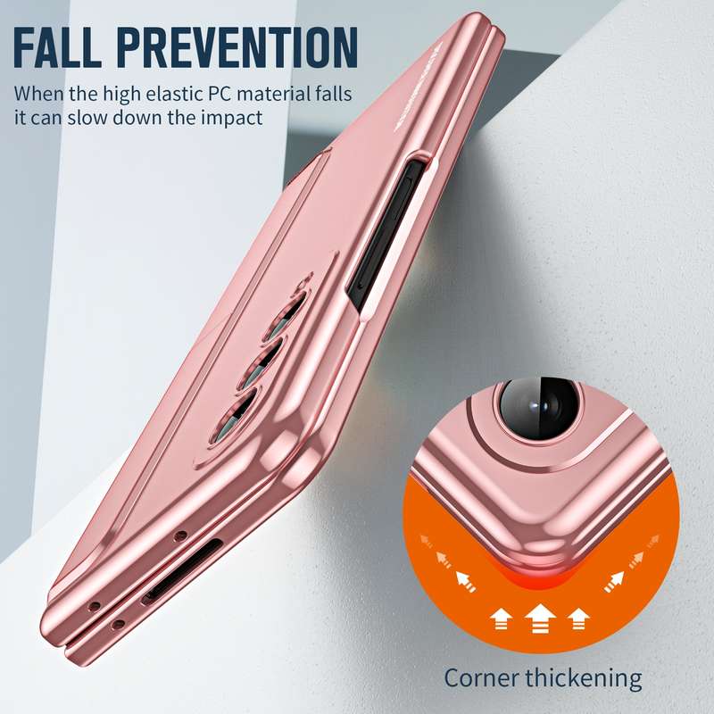 For Samsung Galaxy Z Fold4 2 in 1 Detachable PC Folding Phone Case with Holder & Pen Slot(Gold)