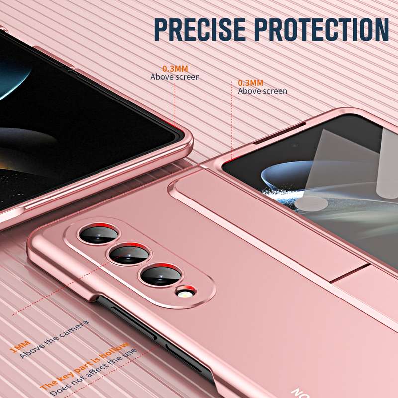 For Samsung Galaxy Z Fold4 2 in 1 Detachable PC Folding Phone Case with Holder & Pen Slot(Gold)
