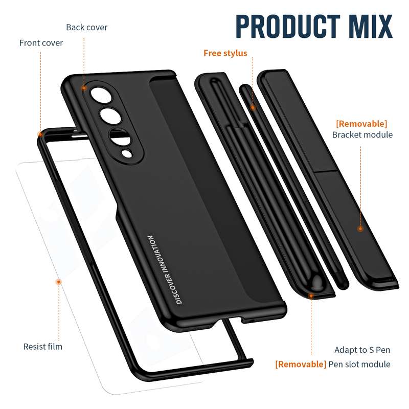 For Samsung Galaxy Z Fold4 2 in 1 Detachable PC Folding Phone Case with Holder & Pen Slot(Gold)