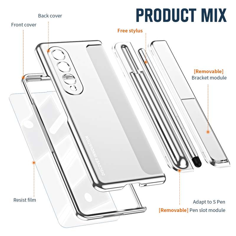 For Samsung Galaxy Z Fold4 2 in 1 Detachable PC Folding Phone Case with Holder & Pen Slot(Gold)
