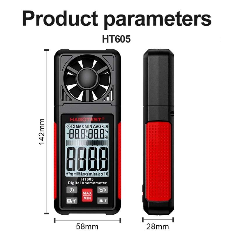 HABOTEST HT605 Portable Intelligent Digital Display Handheld Wind Speed Tester