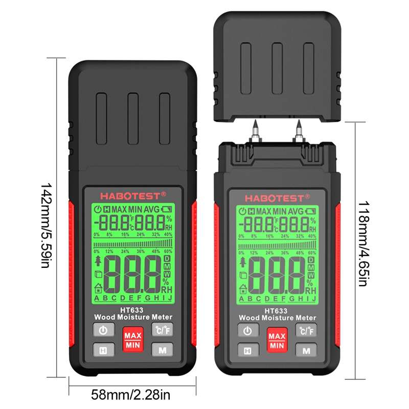 HABOTEST HT633 Portable Multifunctional Digital Display Wood Moisture Detector