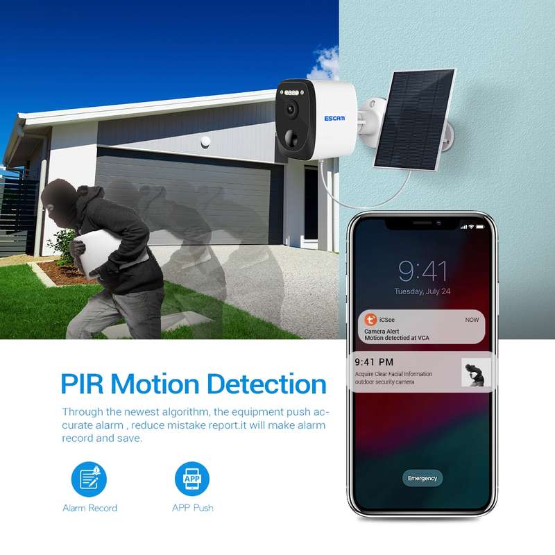 ESCAM QF370 3MP Cloud Storage PT WIFI Solar Panel IP Camera with PIR Alarm Support Night Vision & Tw