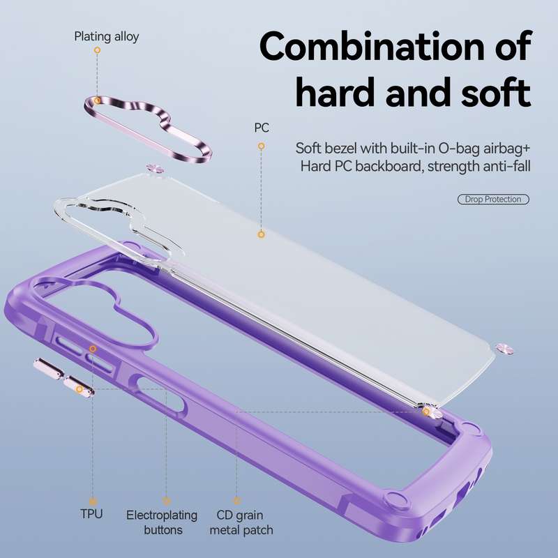 For Samsung Galaxy A14 5G Soft TPU Clear PC Shockproof Phone Case(Purple)