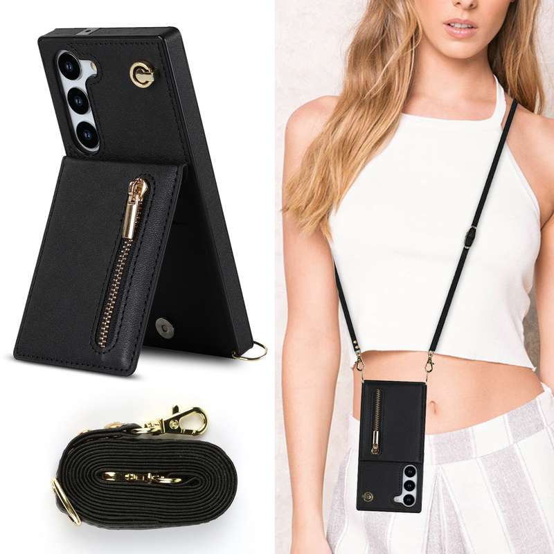 For Samsung Galaxy S23 5G Cross-body Zipper Square TPU+PU Back Cover Case(Black)