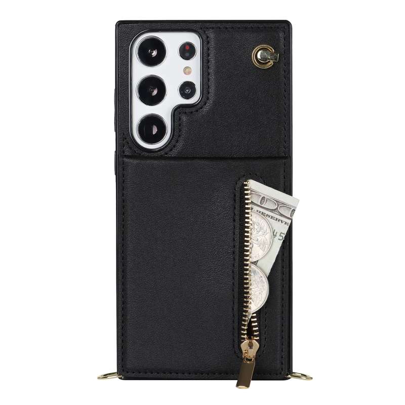 For Samsung Galaxy S23 Ultra 5G Cross-body Zipper Square TPU+PU Back Cover Case(Black)
