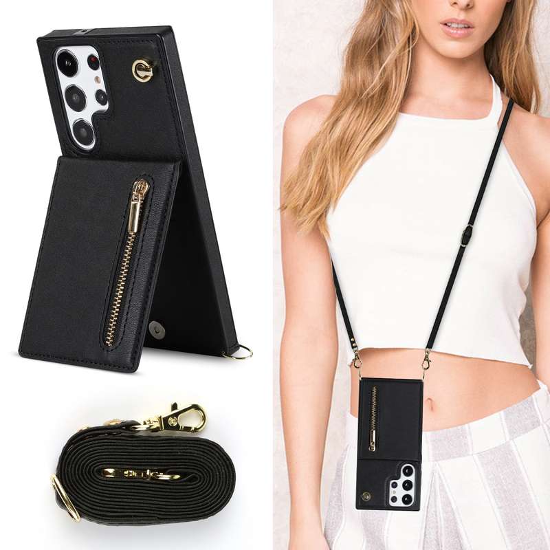 For Samsung Galaxy S23 Ultra 5G Cross-body Zipper Square TPU+PU Back Cover Case(Black)