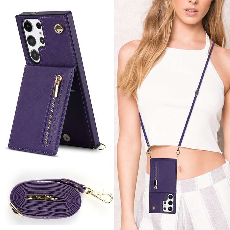 For Samsung Galaxy S23 Ultra 5G Cross-body Zipper Square TPU+PU Back Cover Case(Black)