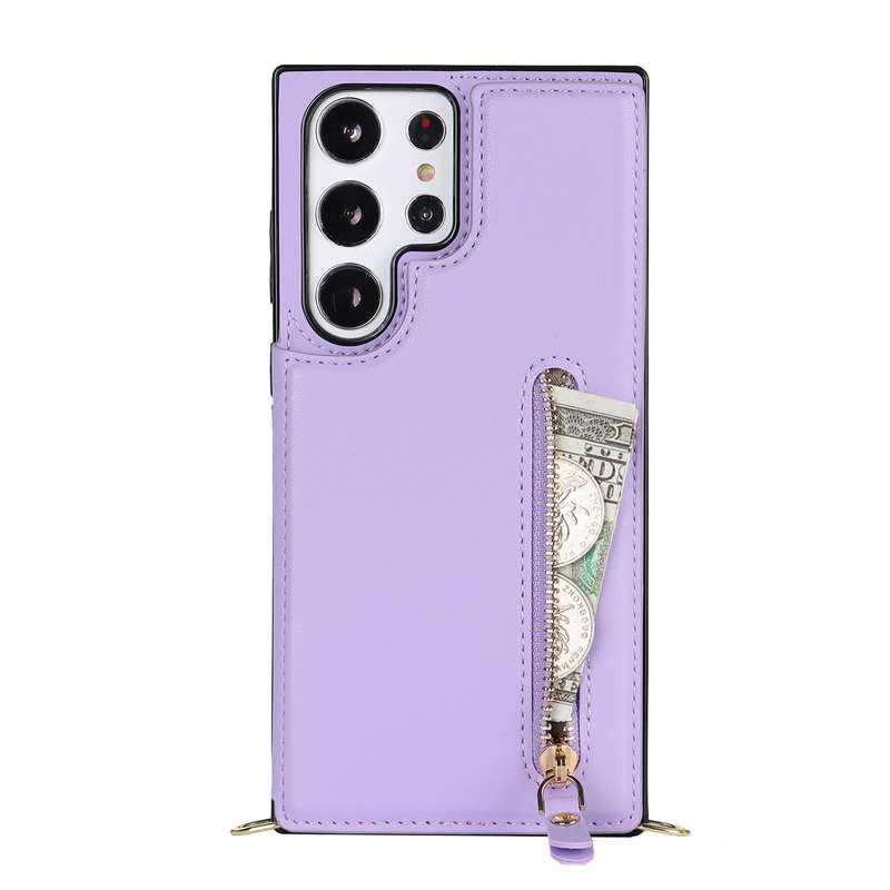 For Samsung Galaxy S23 Ultra 5G Cross-body Zipper Square Phone Case(Pink)