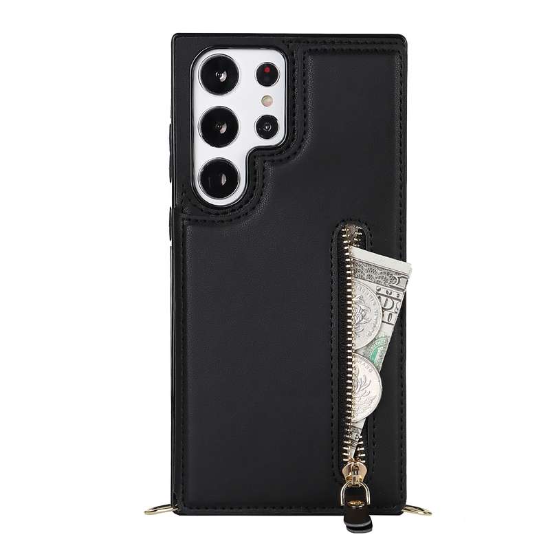 For Samsung Galaxy S23 Ultra 5G Cross-body Zipper Square Phone Case(Pink)