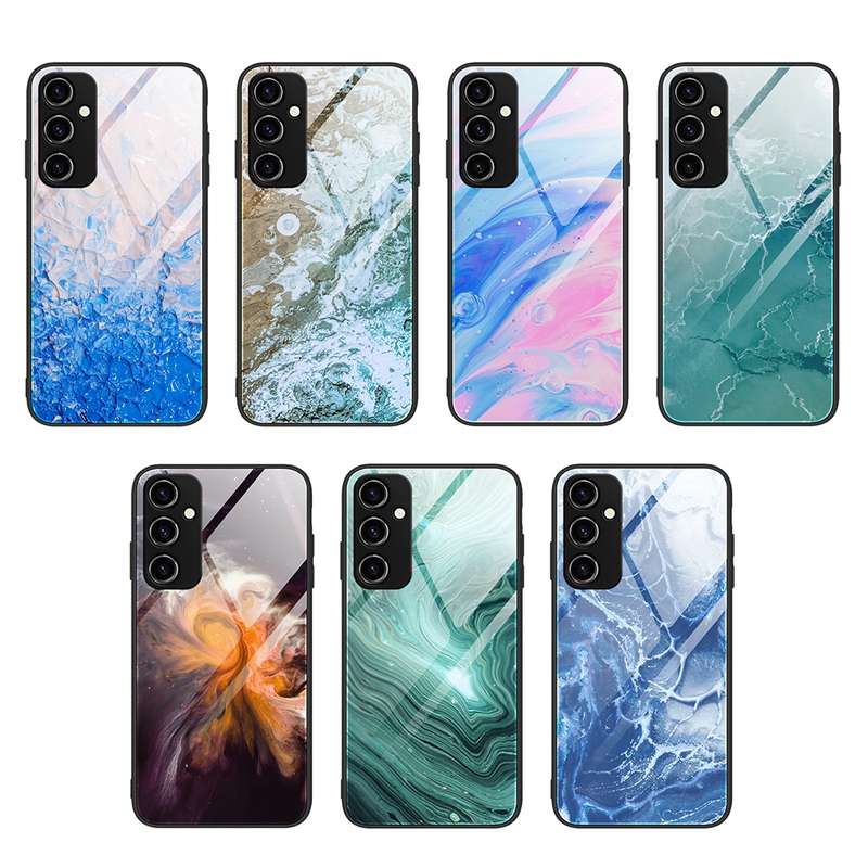 For Samsung Galaxy A34 5G Marble Pattern Glass Phone Case(Pink)