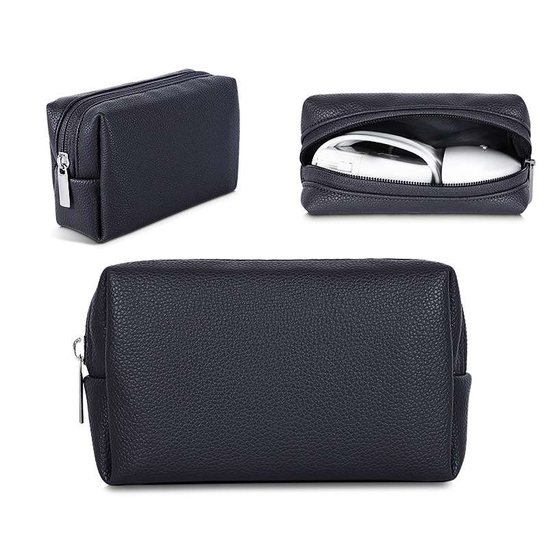 Leather Power Pack Charger Data Cable Mouse Digital Storage Bag(Rose Gold)
