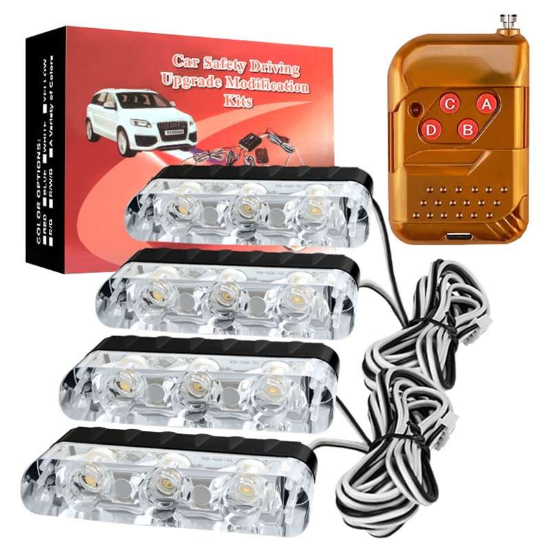4 in 1 Car 12LEDs Grille Flash Lights Warning Lights with Wireless Remote Control, Color:Blue