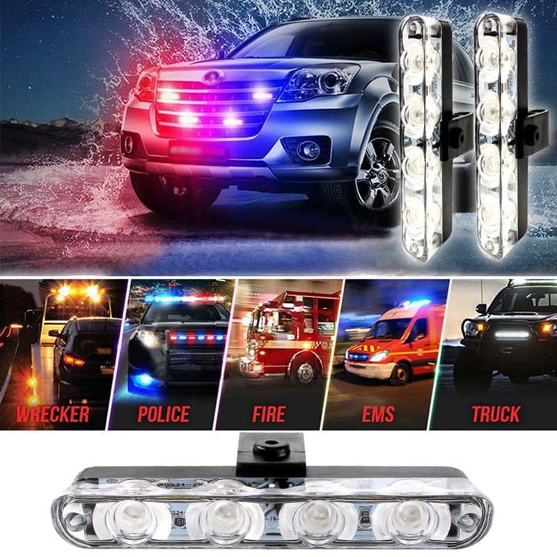 4 in 1 Car 16LEDs Grille Flash Lights Warning Lights with Wireless Remote Control(Red Blue)