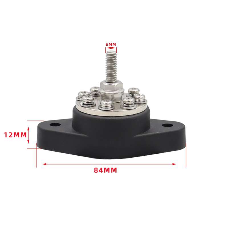 1/4 inch M6 RV Yacht 8-way Terminal Stud with 2 M5x20 Screws(Black)