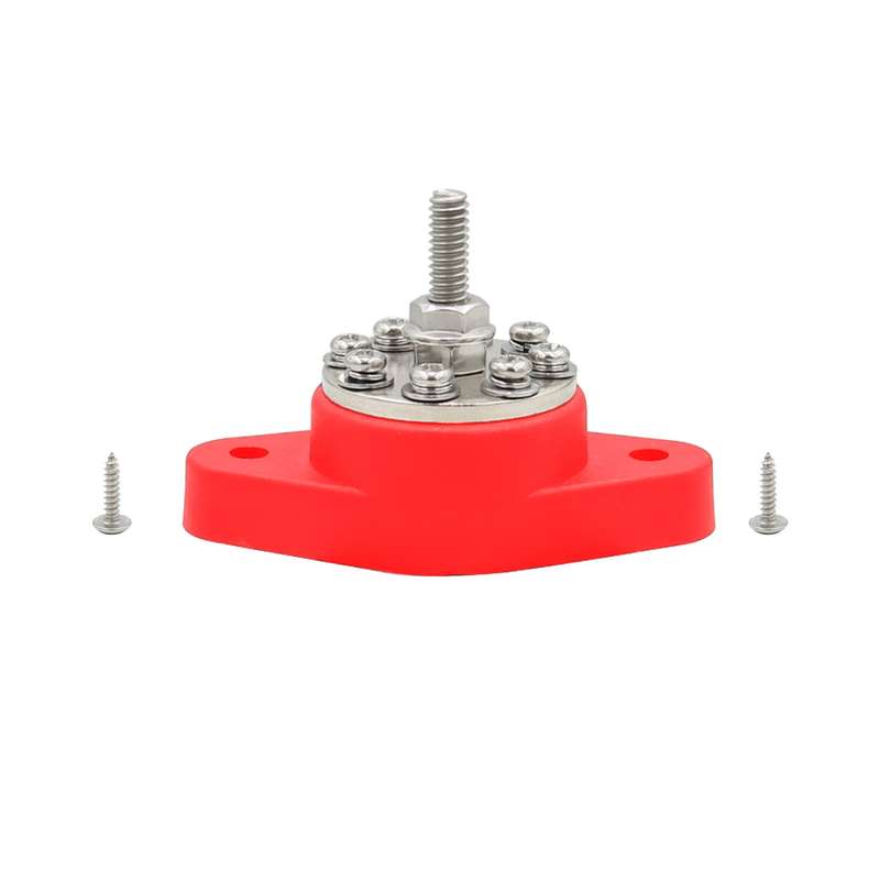 1/4 inch M6 RV Yacht 8-way Terminal Stud with 2 M5x20 Screws(Red)