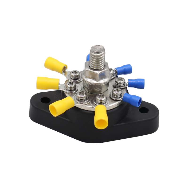 3/8 inch M10 RV Yacht 8-way Terminal Stud with 2 M5x20 Screws + 16pcs Terminals(Black)