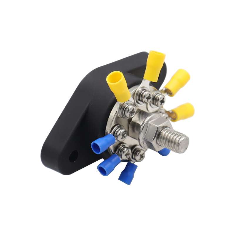 3/8 inch M10 RV Yacht 8-way Terminal Stud with 2 M5x20 Screws + 16pcs Terminals(Black)