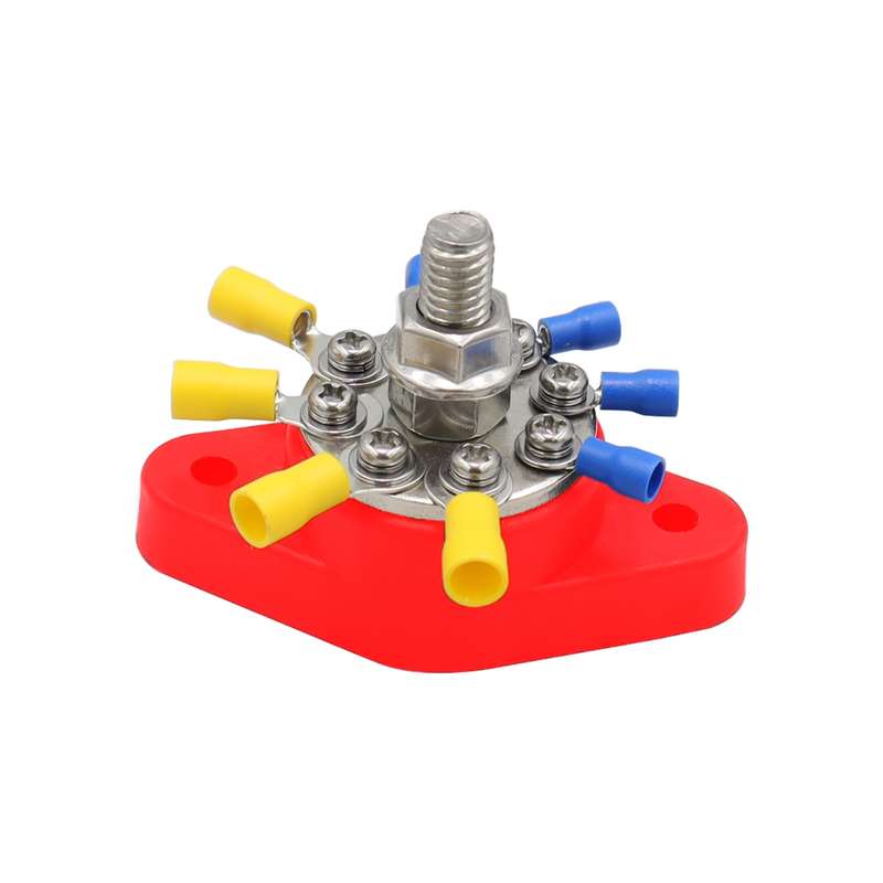 3/8 inch M10 RV Yacht 8-way Terminal Stud with 2 M5x20 Screws + 16pcs Terminals(Red)