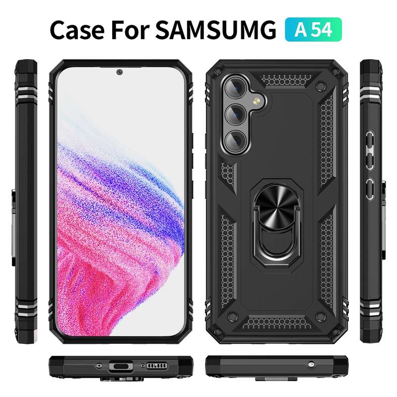 For Samsung Galaxy A54 Shockproof TPU + PC Phone Case with Holder(Black)