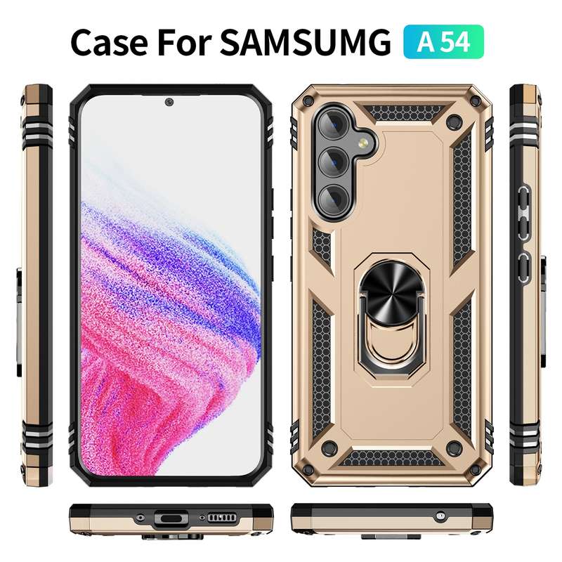 For Samsung Galaxy A54 Shockproof TPU + PC Phone Case with Holder(Black)