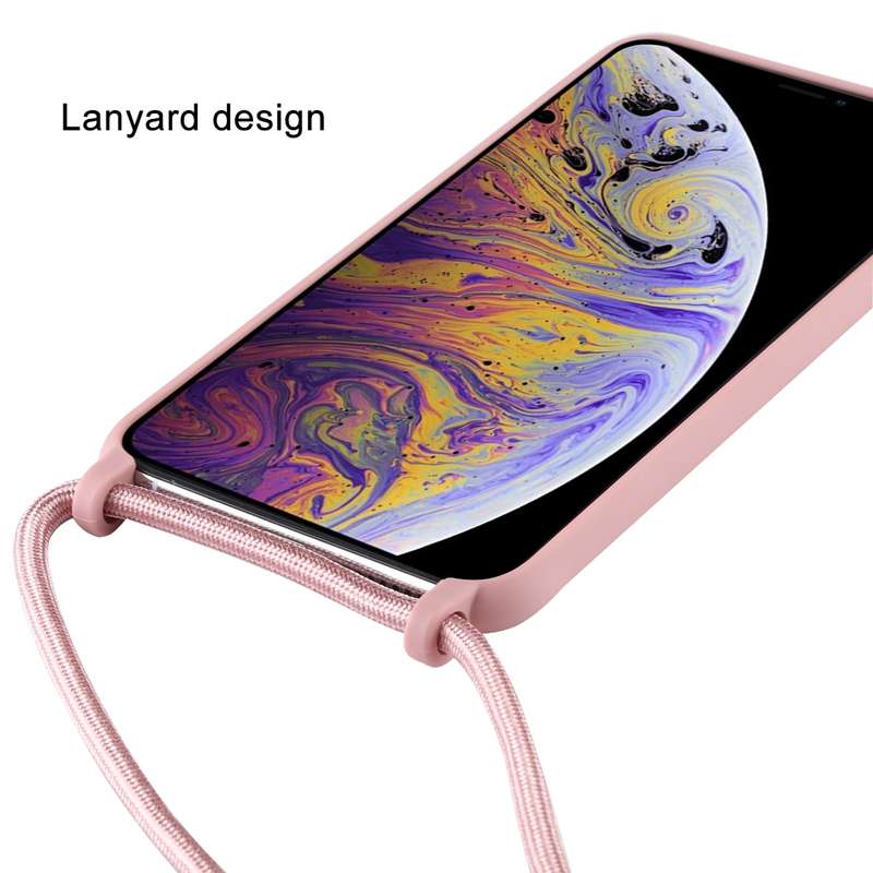 For iPhone XS Max Candy Color TPU Protective Case with Lanyard(Pink)