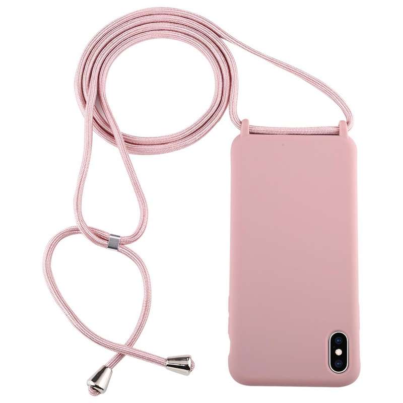 For iPhone XS Max Candy Color TPU Protective Case with Lanyard(Pink)