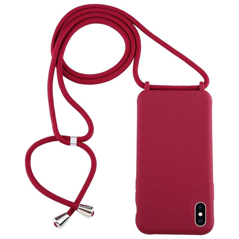 For iPhone XS Max Candy Color TPU Protective Case with Lanyard(Pink)