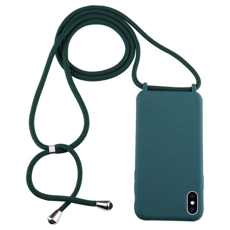 For iPhone XS Max Candy Color TPU Protective Case with Lanyard(Pink)