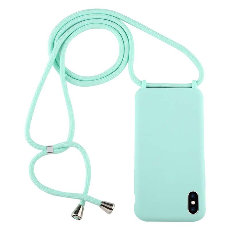 For iPhone XS Max Candy Color TPU Protective Case with Lanyard(Pink)