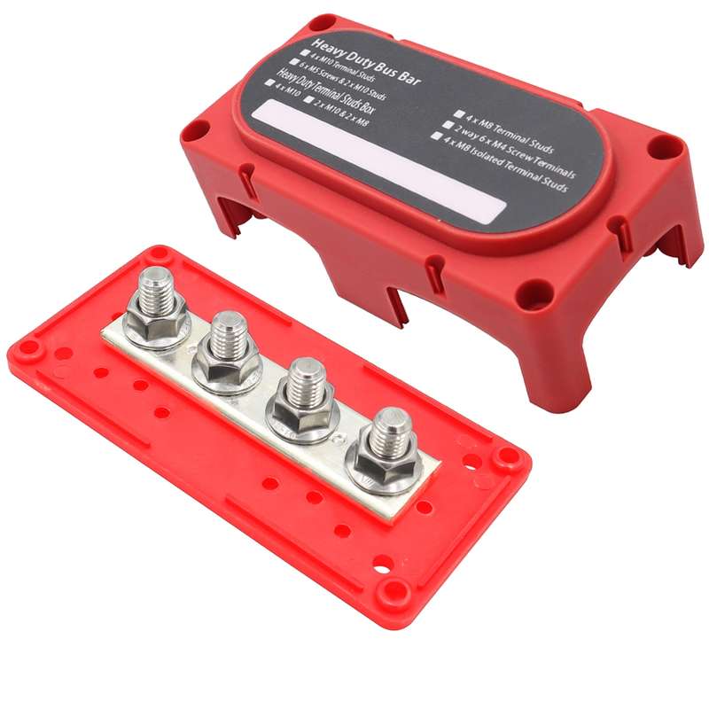 CP-3090 1 Pair 300A 48V 4-way M10 Terminal Busbar(Black + Red)