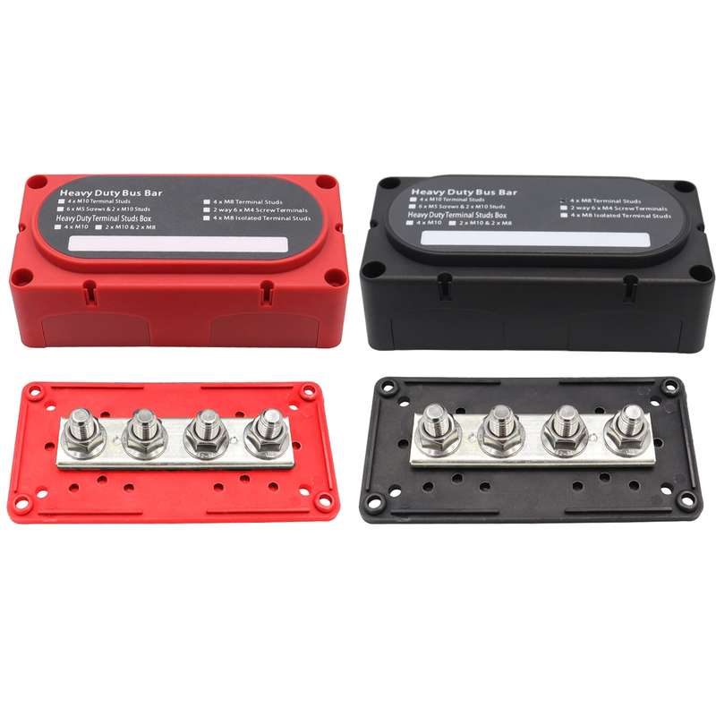 CP-3090 1 Pair 300A 48V 4-way M10 Terminal Busbar(Black + Red)