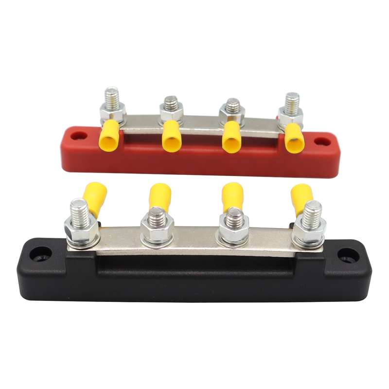 CP-3120 1 Pair 150A 12-48V RV Yacht Single-row 2-way Busbar with 8pcs Terminals(Black + Red)