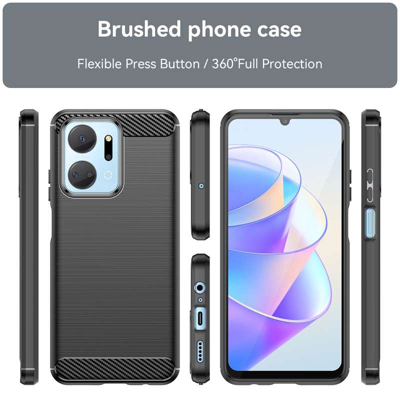 For Honor X7a Brushed Texture Carbon Fiber TPU Phone Case(Blue)