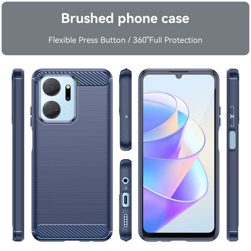 For Honor X7a Brushed Texture Carbon Fiber TPU Phone Case(Blue)