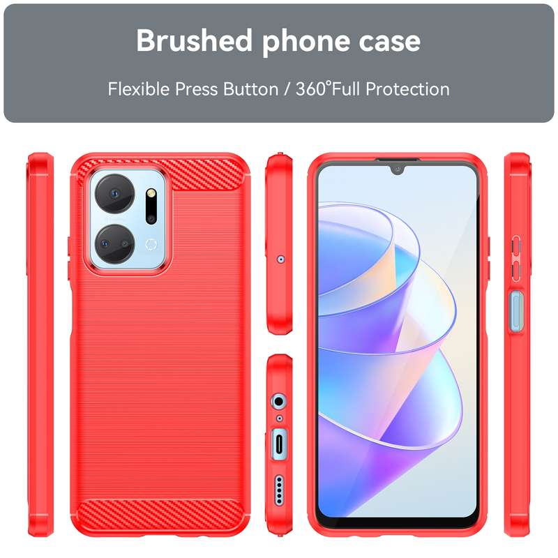 For Honor X7a Brushed Texture Carbon Fiber TPU Phone Case(Blue)