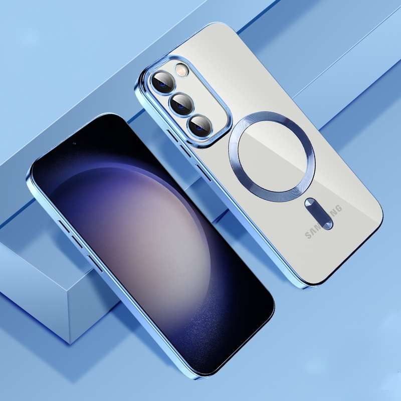For Samsung Galaxy S23 5G CD Texture Plating TPU MagSafe Phone Case with Lens Film(Black)