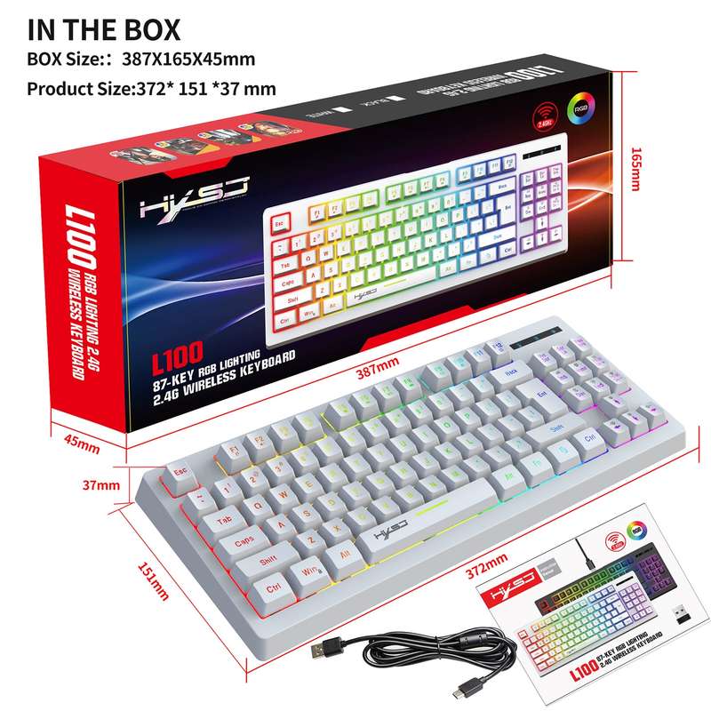 HXSJ L100 87 Keys RGB Backlit Film 2.4G Wireless Keyboard(Black)