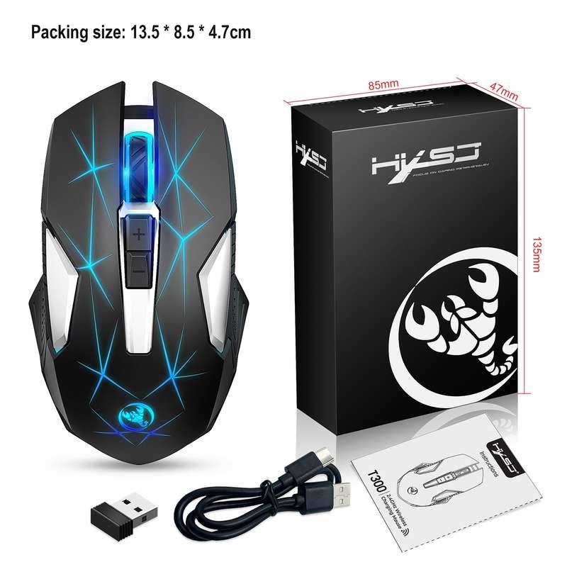 HXSJ T300 7 Keys 2400DPI 2.4G Colorful Luminous Wireless Mouse(Black)