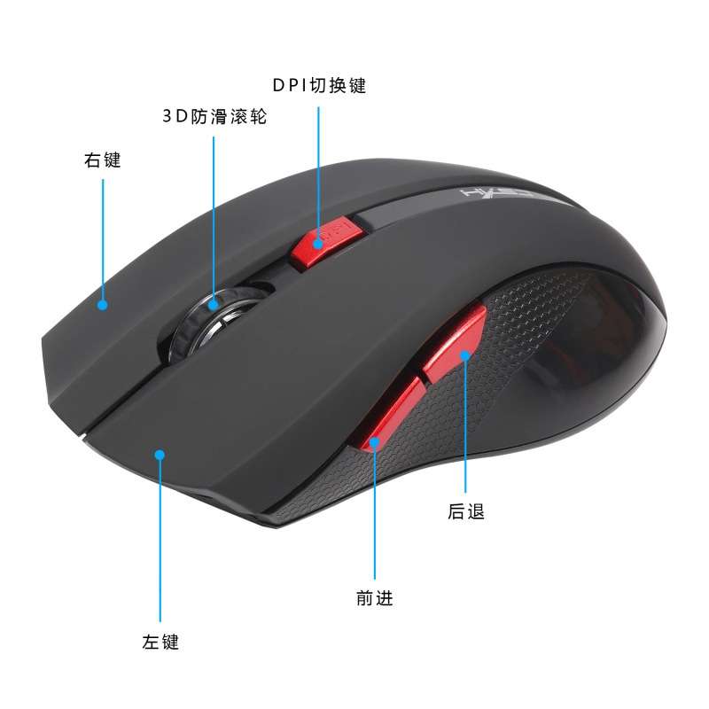 HXSJ X50 2.4G 6 Keys 1600DPI Three-speed Adjustable Wireless Mouse(Red)