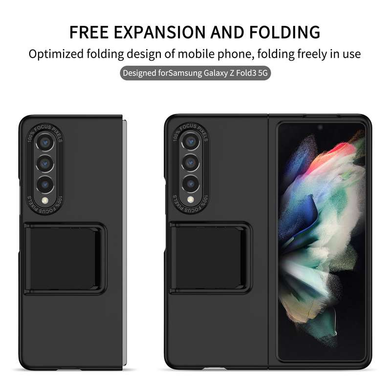 For Samsung Galaxy Z Fold3 5G Three-dimensional Folding Holder PC Phone Case(Black)