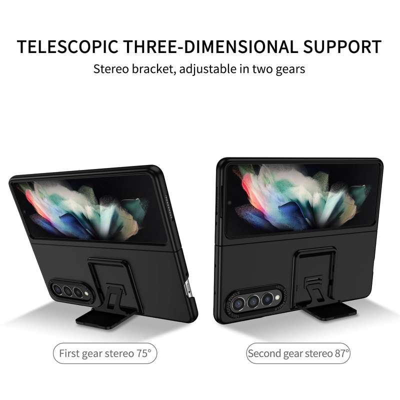 For Samsung Galaxy Z Fold3 5G Three-dimensional Folding Holder PC Phone Case(Black)